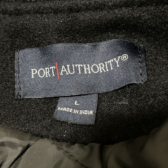 Port Authority Black Jacket Wool Blend Leather Sleeve Size L Aviation PPI Logo - Picture 6 of 12